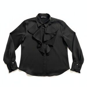 Zara Black Ruffled Stain Statement Blouse
